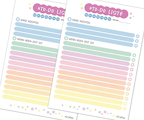 To Do Listen Block – Planer inkl. Priorisierung und Aufgabenverteilung, 50 Blatt A5 Tagesplaner oder Wochenplaner – bunter ToDo Notizblock für zuhause & Büro - Daily Planer zum Abhaken (Was 2x) von PICTALOO