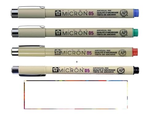 PIGMA MICRON Sakura Fineliner 0.5 Farben,Rot, Grün, Blau + 1 Schwarz von PIGMA MICRON
