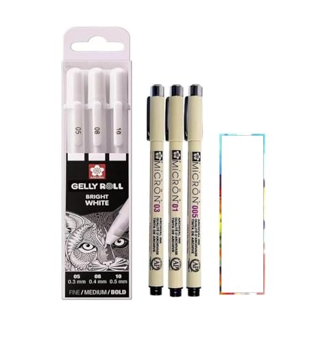 PIGMA MICRON Sakura Gelly Roll Classic Bold Point Pens White 3 Stück + Sakura 005.01.03 von PIGMA MICRON