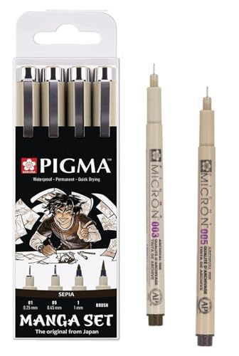 PIGMA MICRON Sakura SEPIA Fineliner, set 6pcs, 003.005. 01.05.1mm.brush von PIGMA MICRON