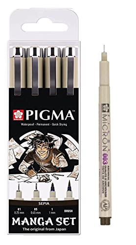 Sakura PIGMA Micron 01.05.1mm.Brush. Tasche aus 4 Filz Sepia von PIGMA MICRON