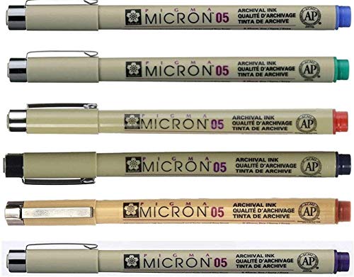 Sakura Pigma Micron 05. Set mit 6 Farben. Blue.Green.Red.Black.Brown.Violet von PIGMA MICRON