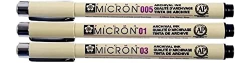 Sakura Pigma Micron Pigment Fineliner, 0,05,01,03 Schwarz, 3 Stück .Made in Japan von PIGMA MICRON
