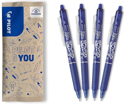 PILOT - FriXion Clicker 0.7 Set - 4 Stück: Blau - Radierbarer - Nachfüllbarer Gel-Tintenroller mit Druckmechanik und thermosensitiver Tinte - Komfortables Schreiben - Mittlere Spitze von PILOT