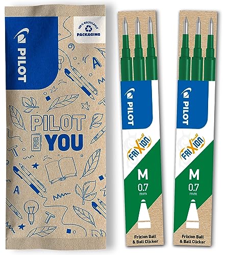 PILOT FriXion Ersatzminen 0.7 – 6 Stück – Farbe Grün – FriXion Nachfüllminen mit radierbarer Tinte – Kompatibel mit FriXion Ball & FriXion Clicker 0.7 – mittlere Stärke – Gel-Tintenrollermine von PILOT