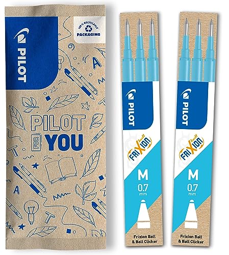 PILOT FriXion Ersatzminen 0.7 – 6 Stück – Farbe Hellblau – FriXion Nachfüllminen mit radierbarer Tinte – Kompatibel mit FriXion Ball & FriXion Clicker 0.7 – mittlere Stärke – Gel-Tintenrollermine von PILOT