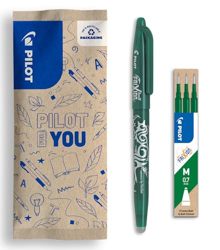 PILOT - FriXion Ball 0.7 Set - Radierbarer Tintenroller + 3er-Minen-Set - Nachfüllbarer Rollerball aus recyceltem Kunststoff - Angenehmes Schreibgefühl - Grün - Mittlere Spitze von PILOT