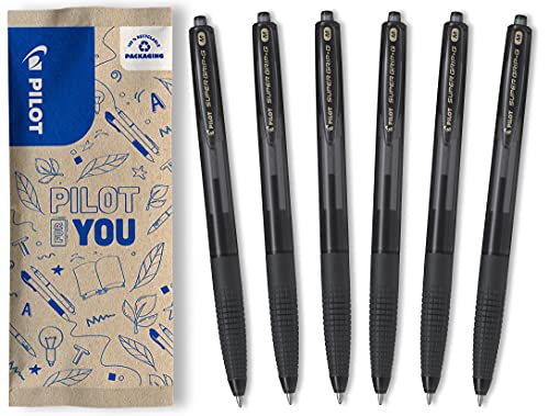 PILOT - 6er-Set Super Grip G Kugelschreiber - Nachfüllbarer und einziehbarer Kugelschreiber mit ultraweicher Tinte - Flüssiges und komfortables Schreiben - 6 Schwarz - Mittlere Spitze von PILOT