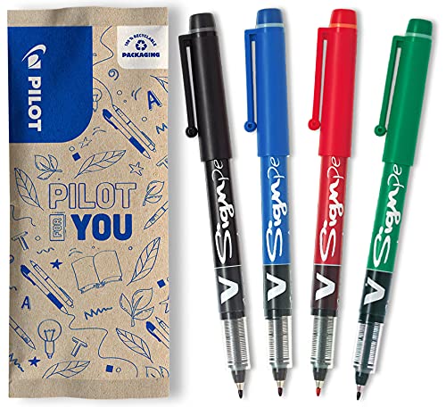 PILOT V-Sign Pen, Faserschreiber,(Schwarz, Blau, Rot, Grün), 1 Stück (4er Pack) von PILOT