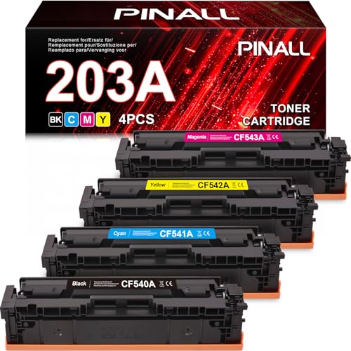 PINALL 203A 203X Kompatibel für HP 203A CF540A Toner CF541A CF542A CF543A für HP Color Laserjet Pro MFP M281fdw M254dw M281fdn M254nw M281cdw M254dn M280nw M281 M254 (4 Pack) von PINALL