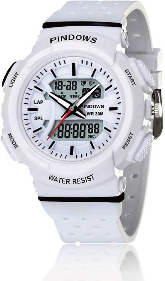 PINDOWS Fur Herren, 5 Atm Wasserdicht GroßEs Zifferblatt Analog Digital Watch, mit Mode Duale Zeitzone Led Hintergrundbeleuchtung Elektronische PINDOWS Fur Herren, 5 Atm Wasserdicht GroßEs Zifferblatt Analog Digital Watch, mit Mode Duale Zeitzone Led Hintergrundbeleuchtung Elektronische von PINDOWS