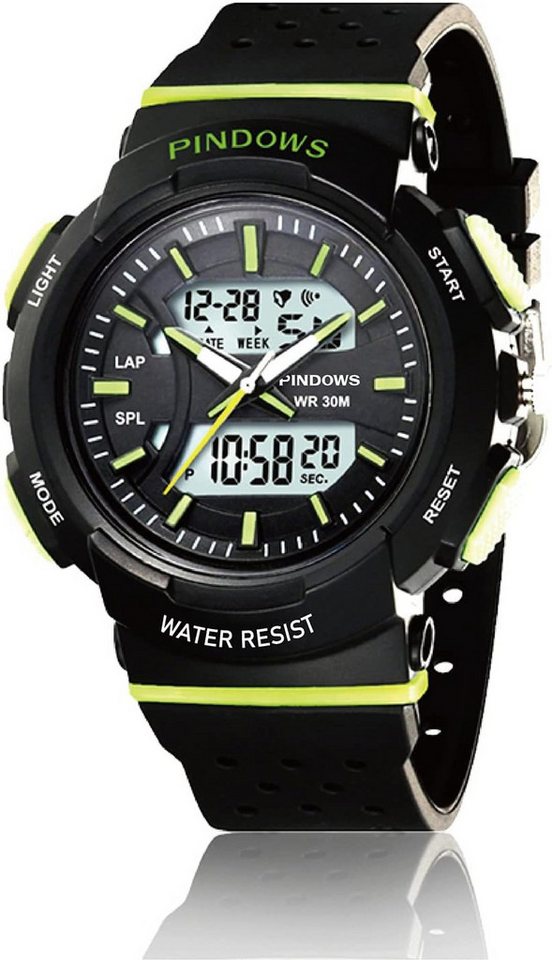 PINDOWS Fur Herren, 5 Atm Wasserdicht GroßEs Zifferblatt Analog Digital Watch, mit Mode Duale Zeitzone Led Hintergrundbeleuchtung Elektronische PINDOWS Fur Herren, 5 Atm Wasserdicht GroßEs Zifferblatt Analog Digital Watch, mit Mode Duale Zeitzone Led Hintergrundbeleuchtung Elektronische von PINDOWS