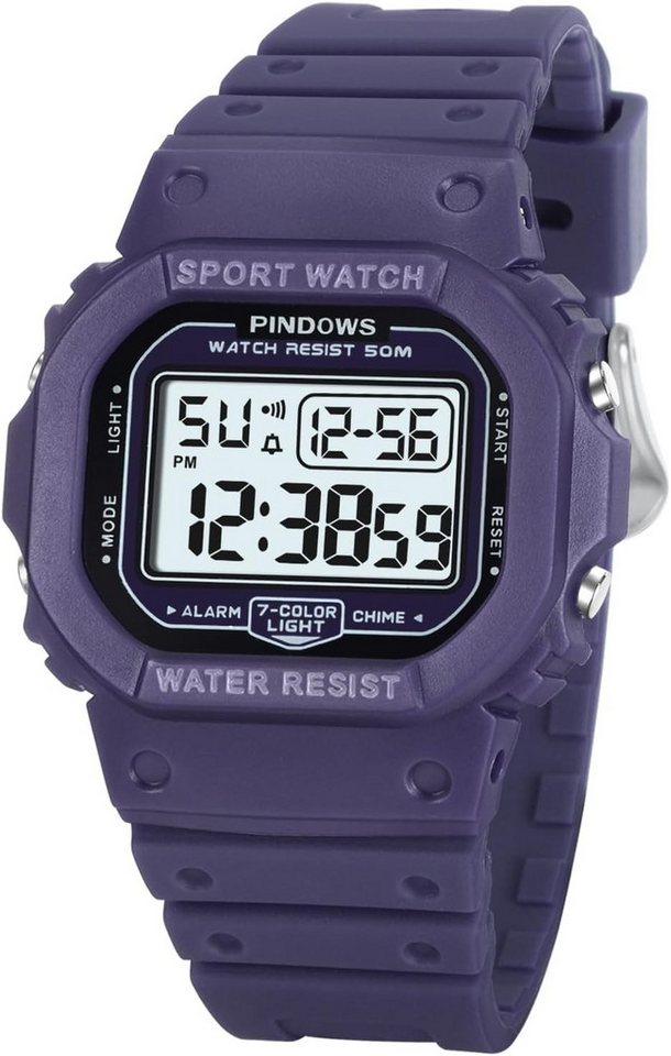 PINDOWS Fur Herren, Outdoor 5 ATM Wasserdicht Stopp Sport Watch, mit Wecker, Stundensignal, 12/24 Stunden System, Stoppuhr, Kalender von PINDOWS
