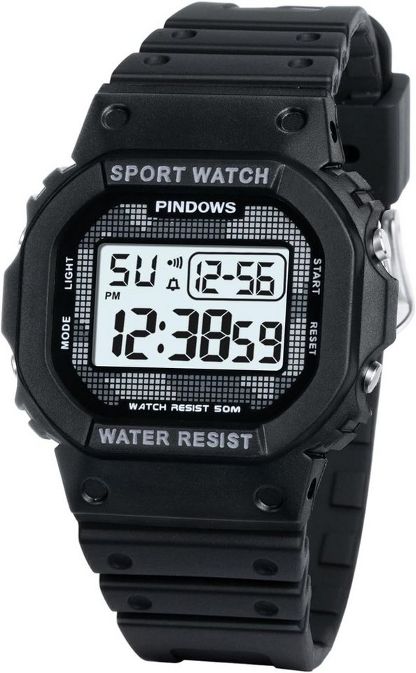 PINDOWS Fur Herren, Outdoor 5 ATM Wasserdicht Stopp Sport Watch, mit Wecker, Stundensignal, 12/24 Stunden System, Stoppuhr, Kalender PINDOWS Fur Herren, Outdoor 5 ATM Wasserdicht Stopp Sport Watch, mit Wecker, Stundensignal, 12/24 Stunden System, Stoppuhr, Kalender von PINDOWS