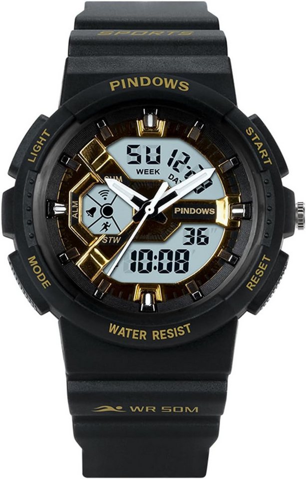 PINDOWS Fur Herren Militär Tactical Outdoor Wasserdicht Watch, mit LED-Hintergrundbeleuchtung, Stoppuhr Sport Chronograph von PINDOWS