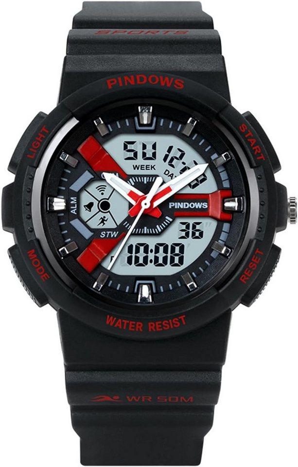 PINDOWS Fur Herren Militär Tactical Outdoor Wasserdicht Watch, mit LED-Hintergrundbeleuchtung, Stoppuhr Sport Chronograph von PINDOWS