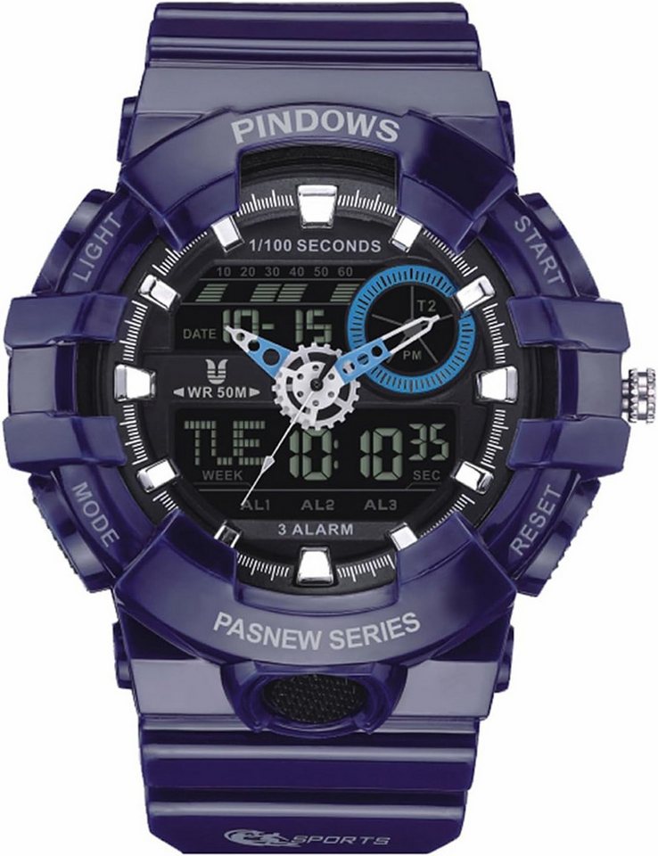 PINDOWS Fur Herren Sport Digital wasserdichte Watch, mit LED-Leuchtdisplay Analogen Zeigern und Digitalen Zahlen von PINDOWS