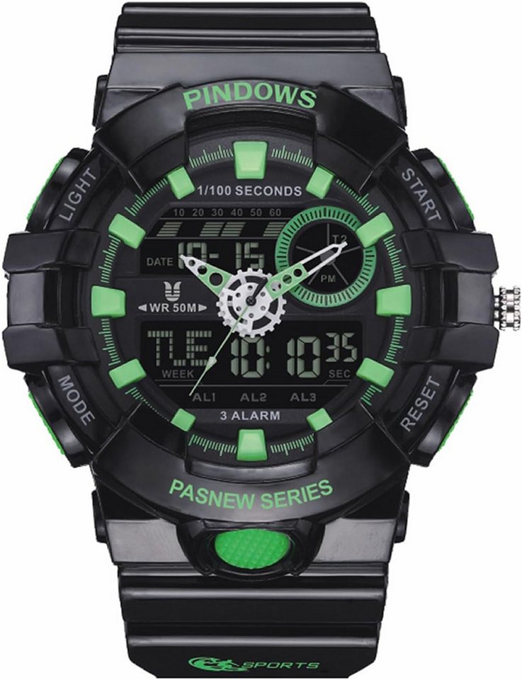 PINDOWS Fur Herren Sport Digital wasserdichte Watch, mit LED-Leuchtdisplay Analogen Zeigern und Digitalen Zahlen von PINDOWS