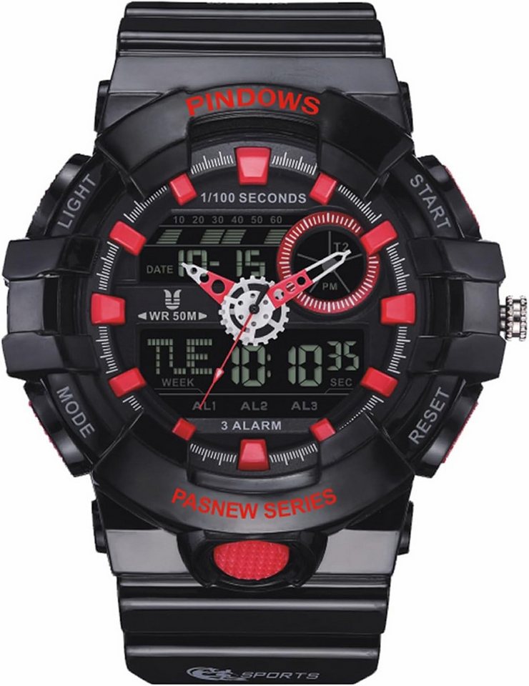 PINDOWS Fur Herren Sport Digital wasserdichte Watch, mit LED-Leuchtdisplay Analogen Zeigern und Digitalen Zahlen PINDOWS Fur Herren Sport Digital wasserdichte Watch, mit LED-Leuchtdisplay Analogen Zeigern und Digitalen Zahlen von PINDOWS