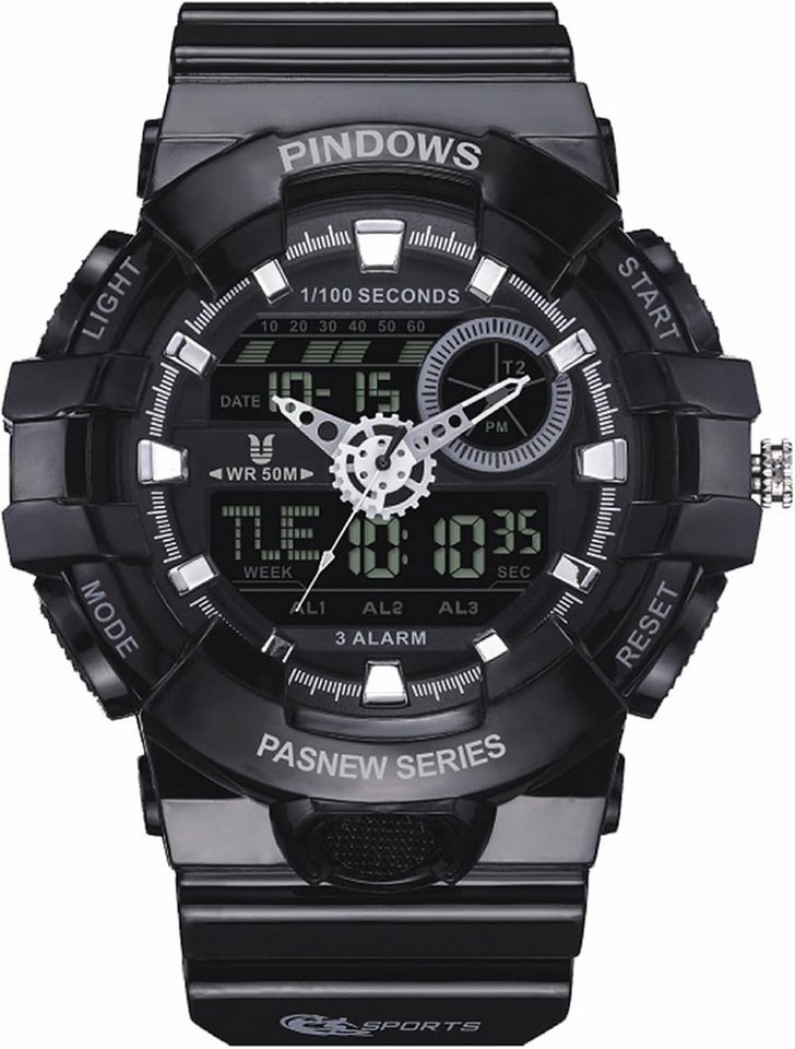 PINDOWS Fur Herren Sport Digital wasserdichte Watch, mit LED-Leuchtdisplay Analogen Zeigern und Digitalen Zahlen PINDOWS Fur Herren Sport Digital wasserdichte Watch, mit LED-Leuchtdisplay Analogen Zeigern und Digitalen Zahlen von PINDOWS