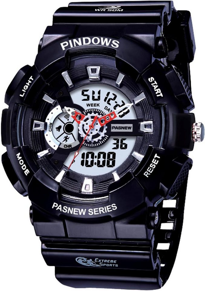 PINDOWS Fur Herren Sport Watch, mit Led Hintergrundbeleuchtung GroßEs Zifferblatt 5 Atm Wasserdicht von PINDOWS