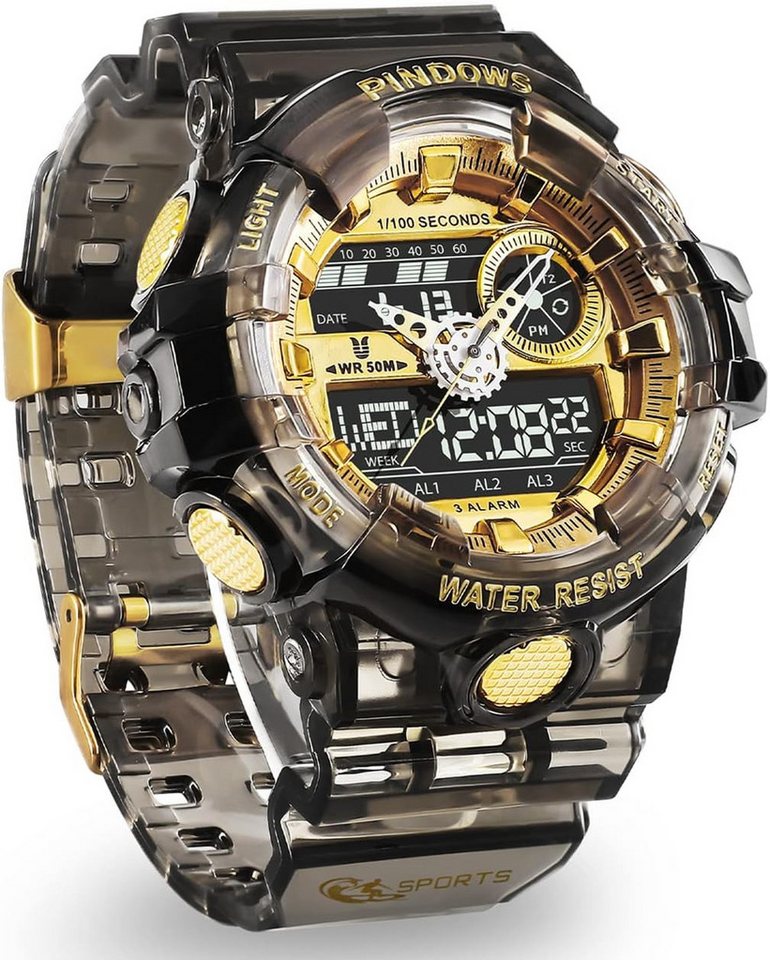 PINDOWS Herren Digitaluhr Digital Analog Display Watch, mit Wasserdichtes Licht 3 Alarmgruppen Countdown Stoppuhr PINDOWS Herren Digitaluhr Digital Analog Display Watch, mit Wasserdichtes Licht 3 Alarmgruppen Countdown Stoppuhr von PINDOWS