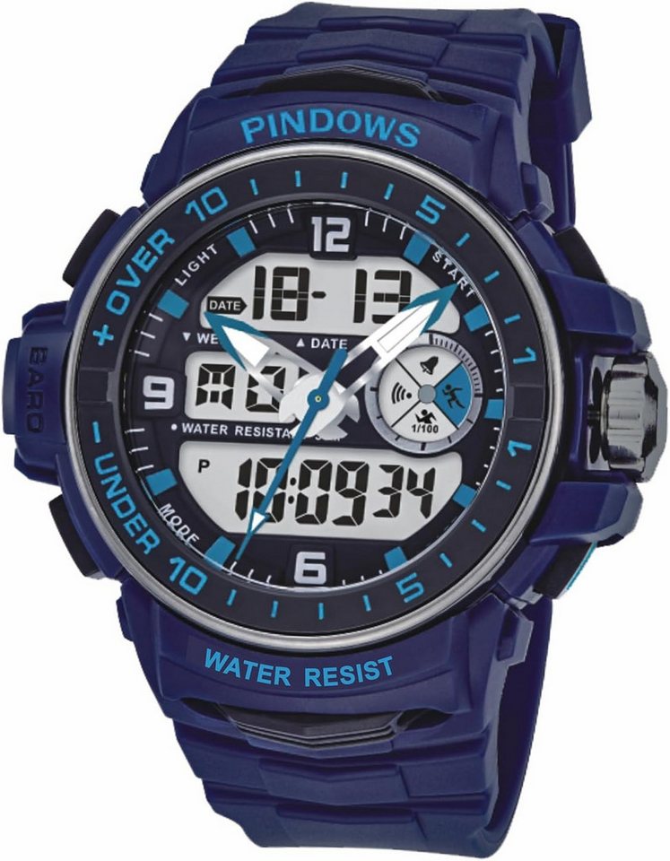 PINDOWS für Herren Digitale Sport Watch, mit LED-Hintergrundbeleuchtung und Alarm, Stopp 12/24 Stunden von PINDOWS