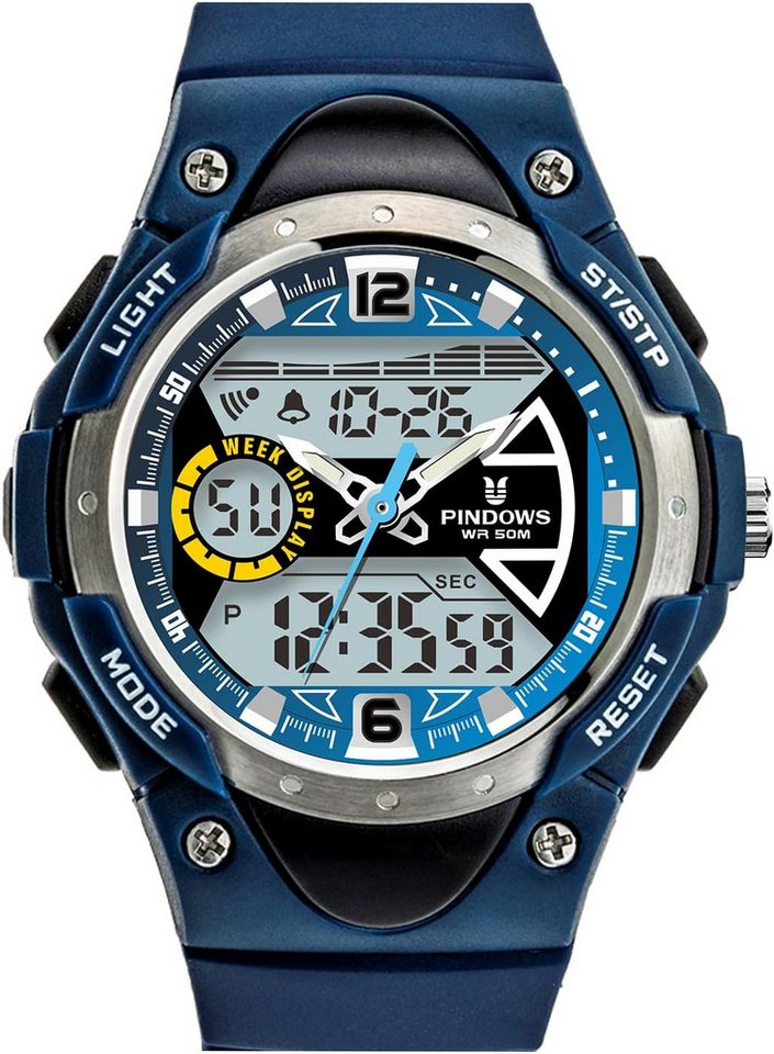 PINDOWS für Kinder, 5ATM Sports Digital Watch, mit Datum/Wecker/LED/Stoppuhr/Stoßfes PINDOWS für Kinder, 5ATM Sports Digital Watch, mit Datum/Wecker/LED/Stoppuhr/Stoßfes von PINDOWS