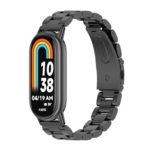 PINHEN Armband Kompatibel mit Xiaomi Mi Band 8 Armband - Edelstahl Metall Armband Ersatz für Xiaomi Mi Band 8 Smart MiBand Zubehör (Black) von PINHEN