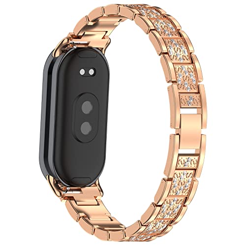 PINHEN Armband Kompatibel mit Xiaomi Smart Band 8/9,Metall Einstellbare gewebte Ersatz Bands Smartwatch Armband Zubehör für Mi Band 10/9/8 NFC Frauen Männer(Rose Gold) von PINHEN
