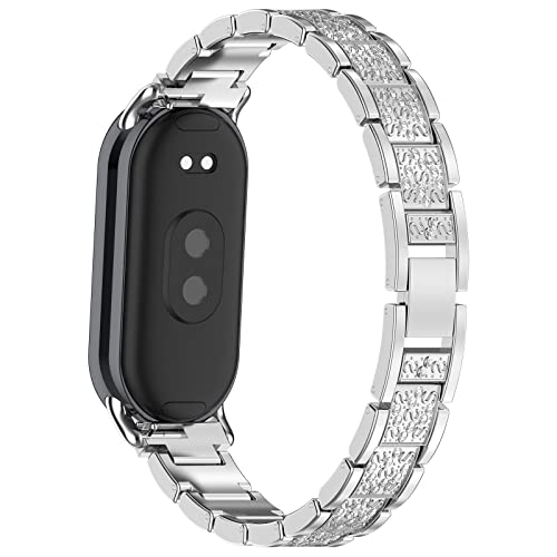 PINHEN Armband Kompatibel mit Xiaomi Smart Band 8/9,Metall Einstellbare gewebte Ersatz Bands Smartwatch Armband Zubehör für Mi Band 10/9/8 NFC Frauen Männer(Silver) von PINHEN