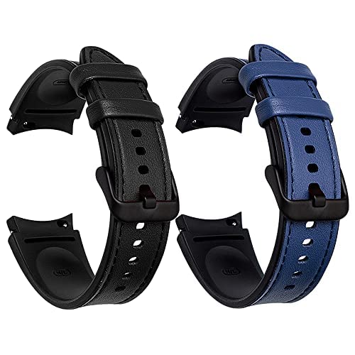 PINHEN Armband kompatibel mit Samsung Galaxy Watch 6 40mm 44mm/Galaxy Watch 6 Classic 43mm 47mm,20mm Keine Lücken Leder mit Silikon Ersatzarmband Bänder Strap Armband für Galaxy Watch 6 5 4 von PINHEN