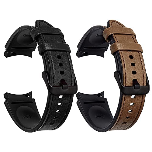 PINHEN Armband kompatibel mit Samsung Galaxy Watch 6 40mm 44mm/Galaxy Watch 6 Classic 43mm 47mm,20mm Keine Lücken Leder mit Silikon Ersatzarmband Bänder Strap Armband für Galaxy Watch 6 5 4 von PINHEN