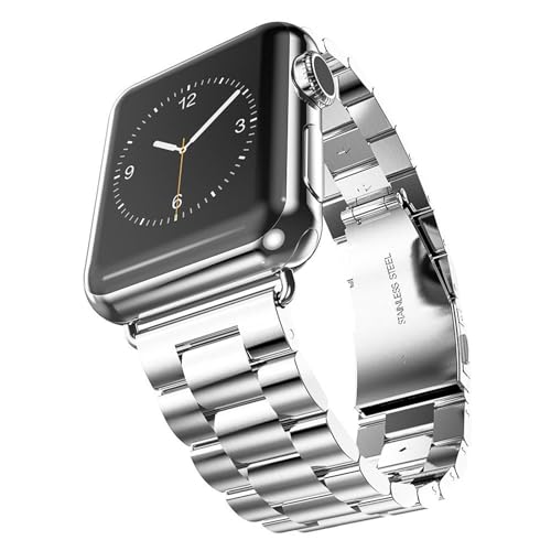 PINHEN Kompatibel mit Apple Watch 41mm 45mm Armband,Edelstahl Metall Ersatz Armband für iWatch Series 8 Series 7 Series 6 Series 5 Series 4 3 2 1 SE(45/44/42mm,Silver) von PINHEN