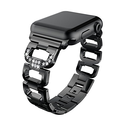 PINHEN Kompatibel mit Apple Watch 41mm 45mm Armband - Metall Edelstahl mit Kristall Diamanten Glänzend Strass Uhrenarmband Ersatz für iWatch Series 8/7/6/SE/5/4/3/2/1 (41/40/38mm, Black) von PINHEN