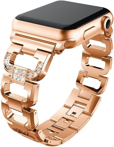 PINHEN Kompatibel mit Apple Watch 41mm 45mm Armband - Metall Edelstahl mit Kristall Diamanten Glänzend Strass Uhrenarmband Ersatz für iWatch Series 8/7/6/SE/5/4/3/2/1 (41/40/38mm, Rose Gold) von PINHEN
