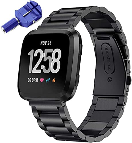 PINHEN Kompatibel mit Fitbit Versa 2 Armband -Edelstahl Metall Ersatzband für Fitbit Versa 3/Sense/Versa Lite(Black) von PINHEN