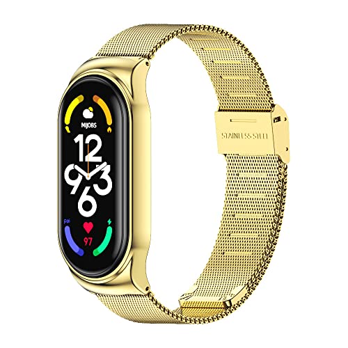 PINHEN Kompatibel mit Xiaomi Mi Band 7 Armband Ersatz Armband Bracelet Handgelenk Band Lederhandschlaufe für MiBand 7 Smart MiBand Ersatz-Zubehör (Gold) von PINHEN