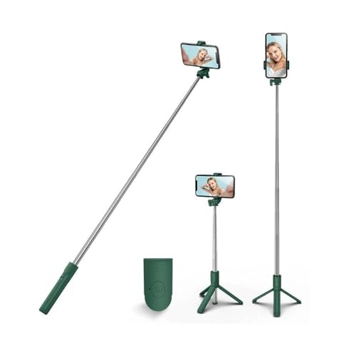 PINHEN Selfie Stick Stativ, Stabiler Stativständer mit Abnehmbarer Bluetooth-Fernbedienung, Kompatibel mit iPhone 15 Pro Max/15 Plus/14/13, Samsung, LG, Google Smartphones (Dark Green) von PINHEN