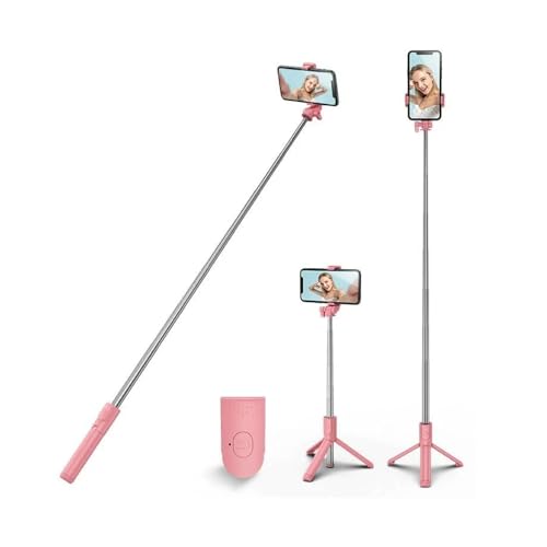 PINHEN Selfie Stick Stativ, Stabiler Stativständer mit Abnehmbarer Bluetooth-Fernbedienung, Kompatibel mit iPhone 15 Pro Max/15 Plus/14/13, Samsung, LG, Google Smartphones (Pink) von PINHEN