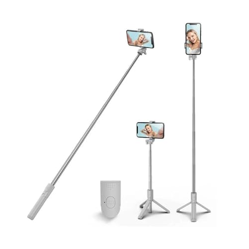 PINHEN Selfie Stick Stativ, Stabiler Stativständer mit Abnehmbarer Bluetooth-Fernbedienung, Kompatibel mit iPhone 15 Pro Max/15 Plus/14/13, Samsung, LG, Google Smartphones (White) von PINHEN