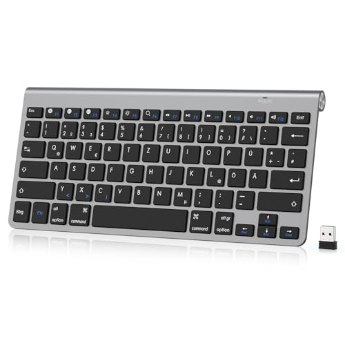 PINKCAT Bluetooth Tastatur Kabellos 2,4 G USB kabelloseTastatur Deutsches QWERTZ Layout Kompakte Mini Tastatur mit Multimedia-Tasten, Kompatibel mit PC, Notebook, Laptop, Windows von PINKCAT