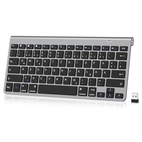 PINKCAT Bluetooth Tastatur Kabellos 2,4 G USB Dual Deutsches QWERTZ Layout Kompakte Mini Kabellose Tastatur mit Multimedia-Tasten, Kompatibel mit PC, Notebook, Laptop, Windows von PINKCAT