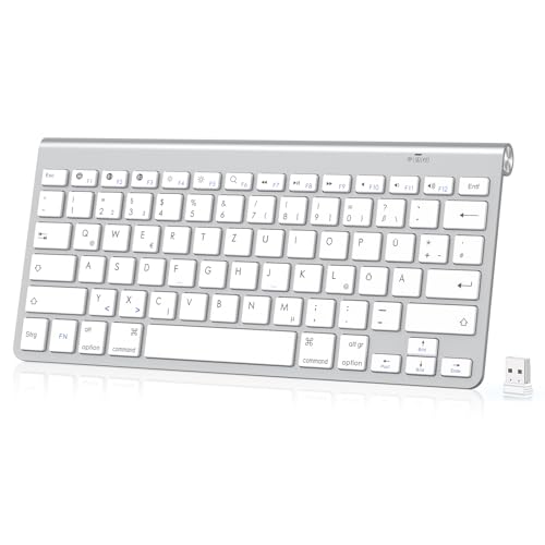 PINKCAT Bluetooth Tastatur Kabellos Ergonomisch Deutsches QWERTZ Layout Kompakte USB 2,4 GHz Mini Kabellos Tastatur mit Multimedia-Tasten, Kompatibel mit PC, Notebook, Laptop, Windows von PINKCAT