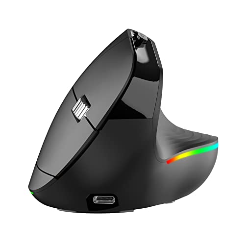 PINKCAT Kabellose Vertikale Maus, 2.4G Led Wiederaufladbare Ergonomische Funkmaus USB Computermaus für Laptop, Computer, Mac, Vertical Ergo Maus 3 Verstellbare 1000/1200/1600 DPI, 6 Tasten von PINKCAT