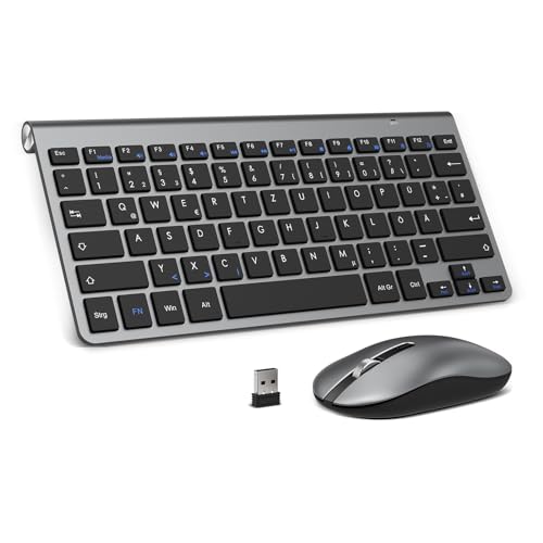 PINKCAT Kabelloses Tastatur Maus Set kabellos 2.4G Kabellose Kompakte Tastatur mit Funkmaus für Laptop, PC und Smart TV Deutsches QWERTZ Layout(Grau&Schwarz) von PINKCAT