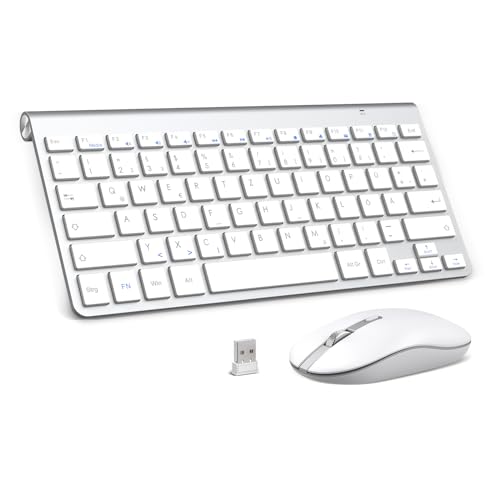 PINKCAT Mini Tastatur Maus Set Kabellos 2.4 GHz Kabellose Tastatur und Maus Ergonomisch Slim Tastatur Deutsch QWERTZ Layout 12 FN-Tasten Leise Funktastatur mit Maus für PC/Laptop/Smart TV von PINKCAT