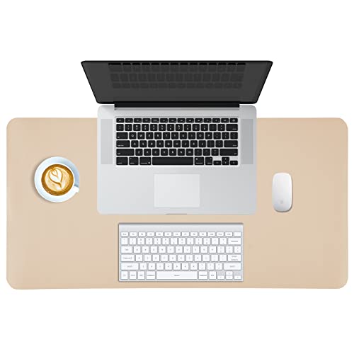 PINKCAT Schreibtischunterlage Mauspad XXL 80 x 40 cm PU Leder Tischunterlage für Büro, wasserdichte, rutschfeste Mousepad für Tastatur, Laptop, Beige von PINKCAT