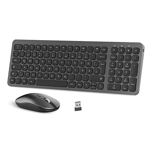 PINKCAT Tastatur Kabellos, Maus und Tastatur mit Maus Funktastatur mit Maus 2.4G PC Tastatur Kabellos 2 in 1 USB Laptop Tastatur Computertastatur für PC/Computer/Laptop/Smart TV Grau von PINKCAT