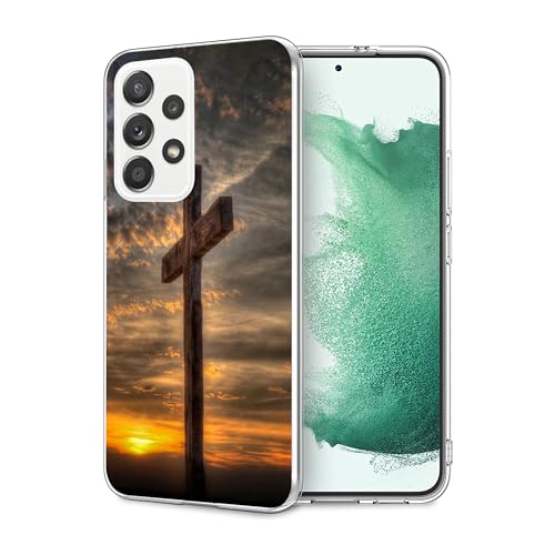 Kompatibel mit Samsung Galaxy A52 5G Hülle – Retro Dämmerung Christliches Kreuz Design Stoßfest Weiche TPU Cover Case für Frauen Mädchen Jungen Männer von PINPNPZ